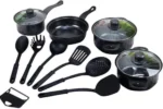 Non-Stick Cookware Set, Portable Lightweight Cast Iron Pots and Pans with Glass Lids and Nylon Utensils - Image 2