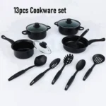 Non-Stick Cookware Set, Portable Lightweight Cast Iron Pots and Pans with Glass Lids and Nylon Utensils - Image 4
