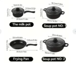 Non-Stick Cookware Set, Portable Lightweight Cast Iron Pots and Pans with Glass Lids and Nylon Utensils - Image 5