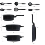 Non-Stick Cookware Set, Portable Lightweight Cast Iron Pots and Pans with Glass Lids and Nylon Utensils - Image 6
