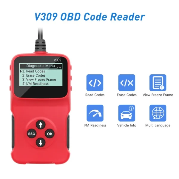 Universal OBDII Diagnostic Tool – Car Code Reader & Scanner (V309)
