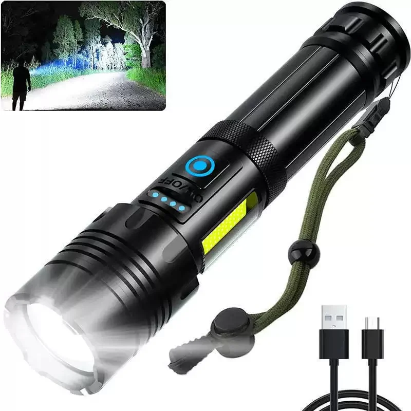 p70-xhp70-led-tactical-flashlight1 P70 Tactical Flashlight – Dual-Core XHP70 + COB LED, Zoom, 18650 Rechargeable, Waterproof & Anti-Drop - Image 1