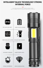 P70 Tactical Flashlight – Dual-Core XHP70 + COB LED, Zoom, 18650 Rechargeable, Waterproof & Anti-Drop - Image 2