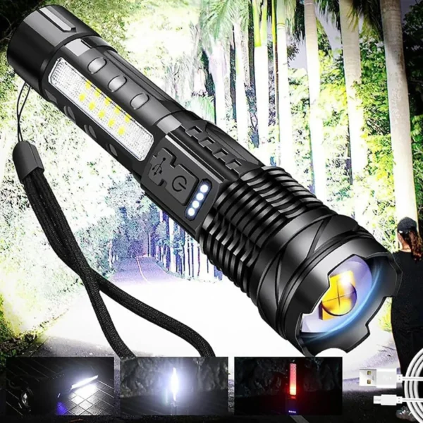Rechargeable LED Flashlight – High Lumens, Waterproof, Zoomable, 7 Modes