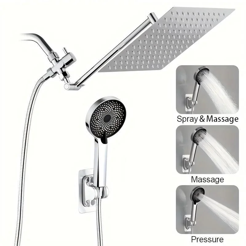 showercombo10 8inch Large Square High Pressure Rain Shower Set 3 Pressure Full Shower Set - Image 1