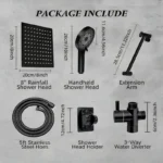 8inch Large Square High Pressure Rain Shower Set 3 Pressure Full Shower Set - Image 9