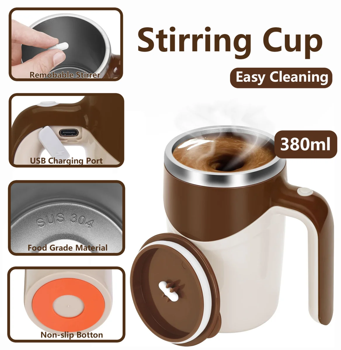 tk13 Auto Mixer Cup - Stainless Steel Coffee Mug Portable, Shake Electric Magnetized Mug Lazy - Image 1