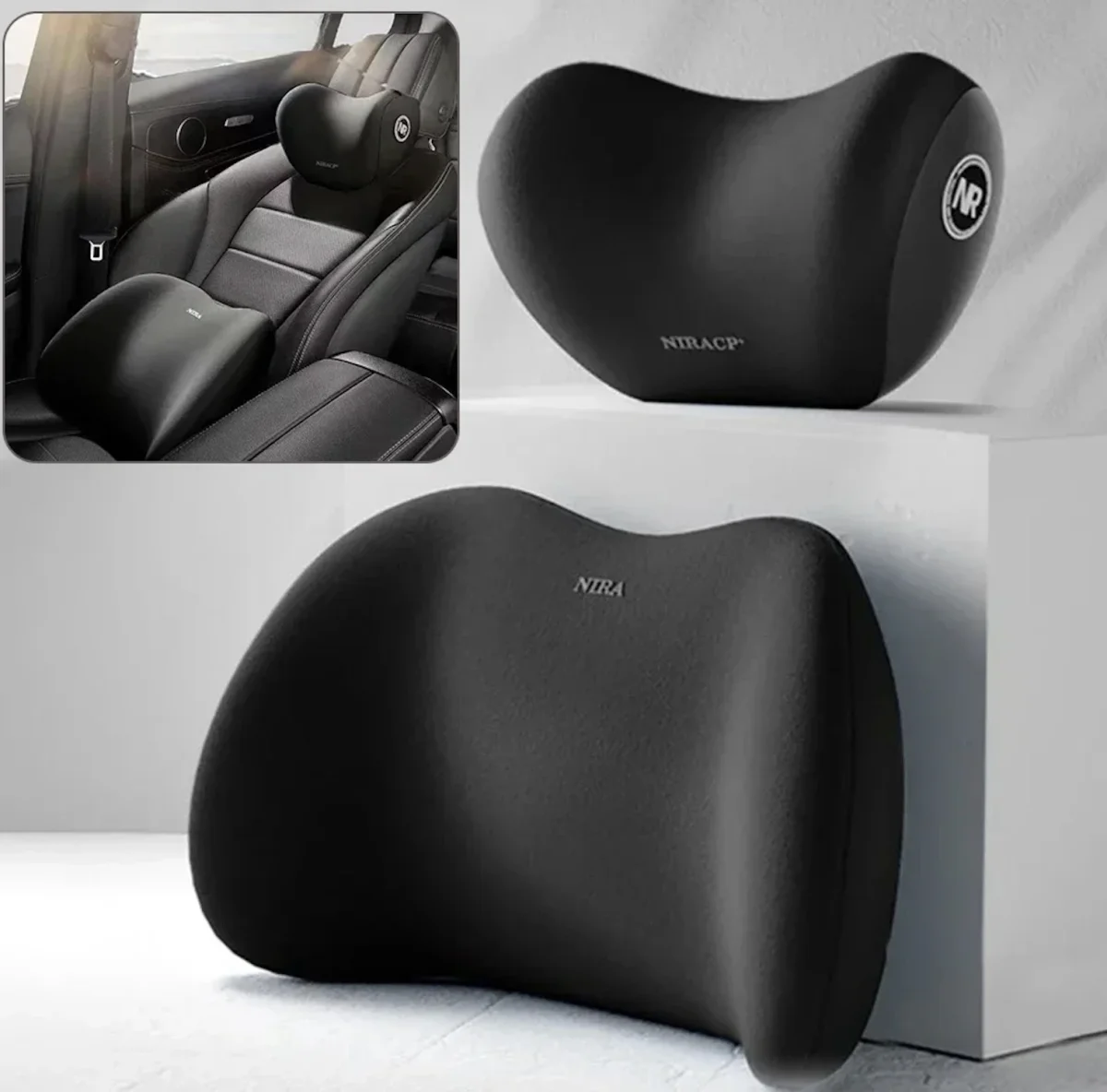 tk8 Car Lumbar Cushion Back Cushion Lumbar Support Memory Foam Fashion Car Headrest Car Neck Pillow Lumbar Pad Long Driving - Image 1