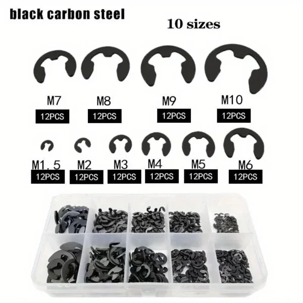 120PCS Black Stainless Steel Retaining Circlip Set Snap Ring