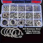 240-Piece Set of 15 Sizes of C-Clamp External Retaining Ring