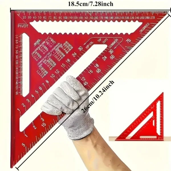Precision aluminum square - red triangular woodworking ruler