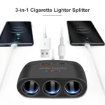 3 in 1 Dual USB Socket 120W Car Cigarette Lighter Splitter 1 - Image 4
