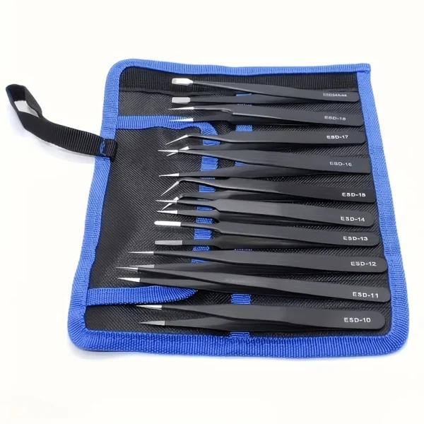 Anti-Static Stainless Steel Tweezers Set, Precision Industri