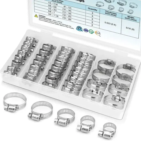 40PCS Hose Clamp Set - Stainless Steel Worm Gear Clamps For