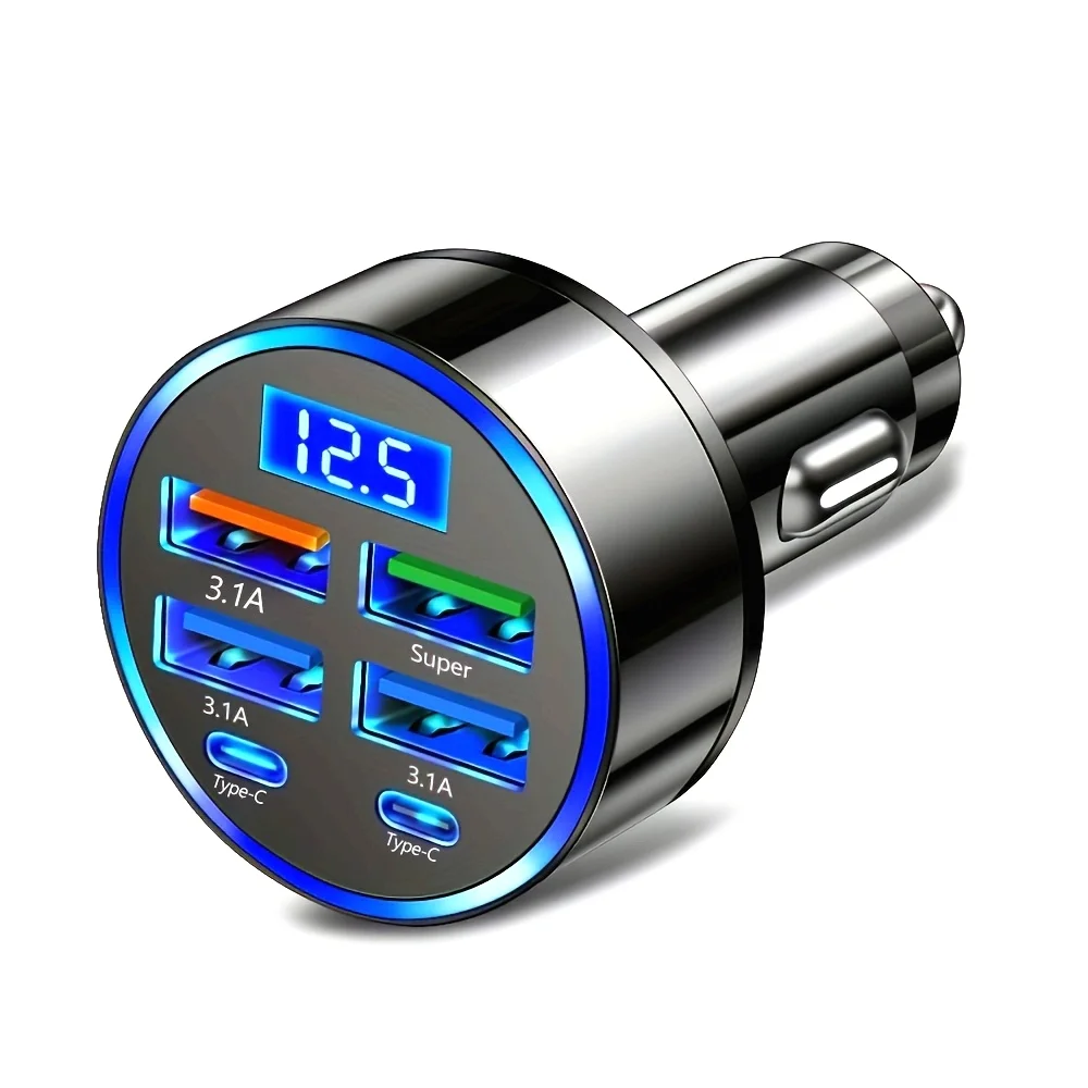Se23018d9e658452db716054f070f0f47b.webp 6-in-1 Fast Charging Car Adapter 3.1A Dual Type-C Digital Di - Image 1